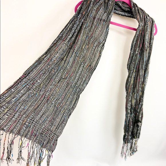 CUTE metallic grey/black w/rainbow sewnWide Scarf - Picture 2 of 10